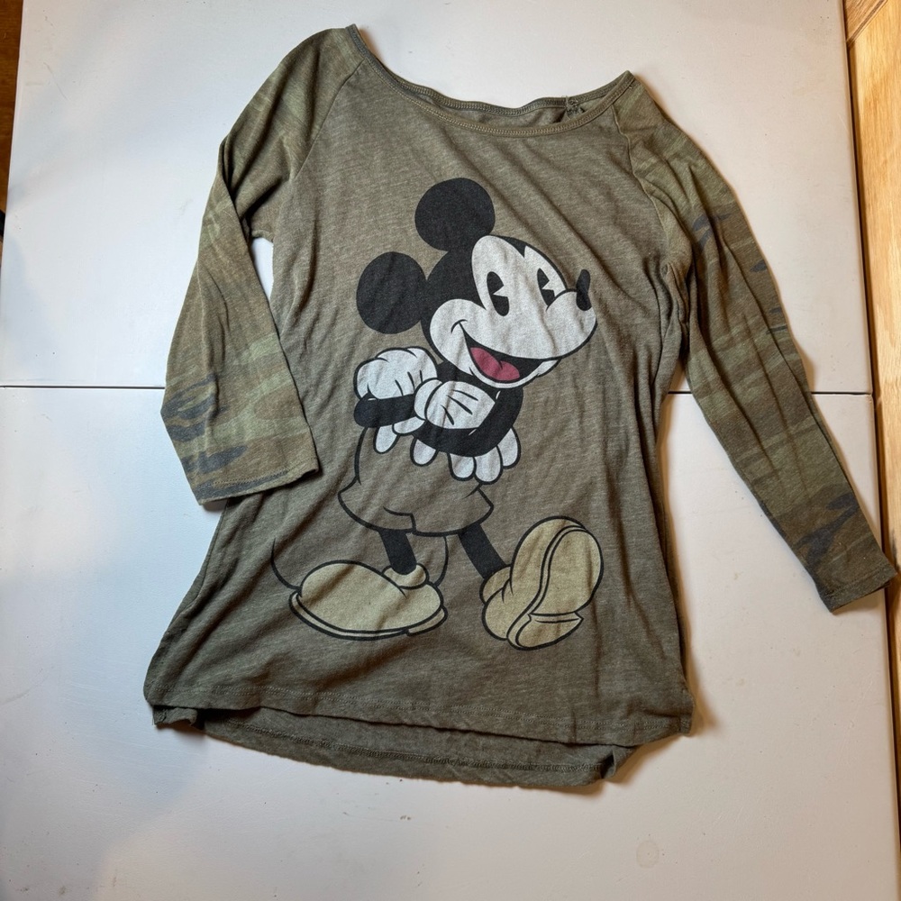 Disney Mickey Mouse 3/4 Sleeve Shirt - Olive and Black